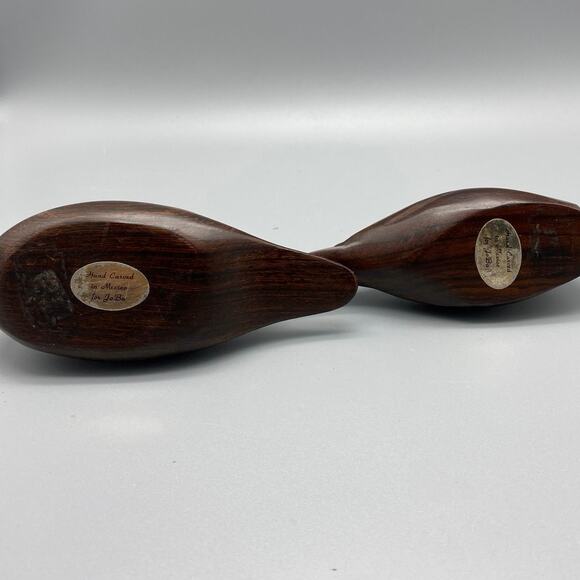 Vintage Hand Carved Wood Ducks- Set of 2 Mexico Mid Century Dark solid Wood - Picture 4 of 7
